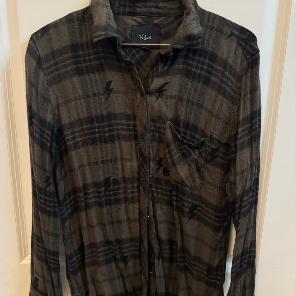 Rails Black and Gray Plaid Shirt with Lightning Bolt